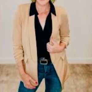 Beige Open-Front Blazer Jacket - Women's Smart Casual